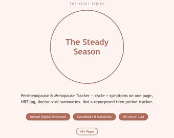 Perimenopaus och klimakteriesymtomspårare, digital hormonjournal för hormonersättning, förberedelse för läkarbesök, utskrivbar GoodNotes Notability iPad-planerare