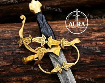 Handmade Damascus Steel Elven Sword, Custom Viking Decorative Sword With Scabbard, Knight Sword, Groomsmen, Wedding Gift