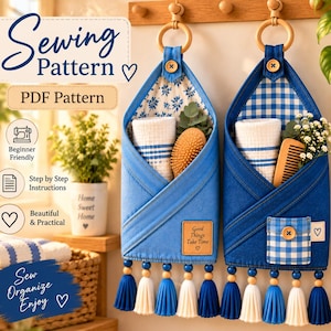 Hanging Towel Organizer Sewing Pattern | Towel Holder Pattern PDF | Bathroom Wall Pocket | Fabric Towel Holder | Sewing PDF