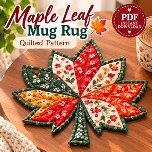 Patrón de posavasos con forma de hoja de arce / Posavasos acolchado en PDF / Patrón de costura de posavasos con forma de hoja / Posavasos de tela patchwork / Descarga instantánea