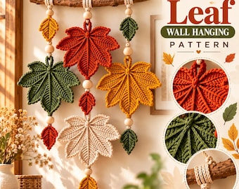 Crochet Leaf Wall Hanging Pattern, Maple Leaf Garland PDF, Autumn Crochet Wall Decor, Boho Botanical DIY