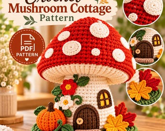 Crochet Mushroom House Pattern PDF, Mushroom Amigurumi, Fairy Cottage Crochet Pattern, Woodland Home Decor