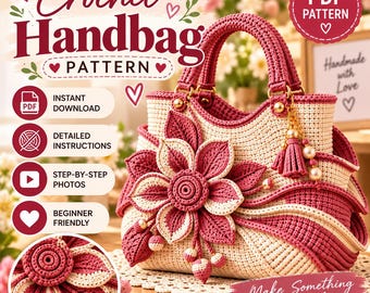 Crochet Handbag Pattern PDF, Crochet Purse Pattern, Flower Tote Bag, Boho Shoulder Bag, Floral Crochet Bag