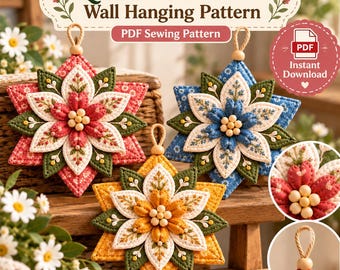 Quilted Flower Ornament Sewing Pattern, Layered Fabric Flower PDF, Floral Hanging Decor, Applique Sewing Pattern