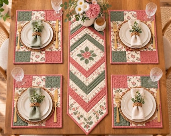 Quilted Table Runner Sewing Pattern | Table Runner PDF | Placemat Sewing Pattern | Patchwork Table Runner | Cottagecore Table Decor