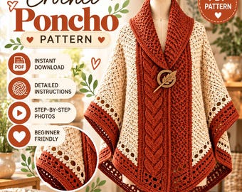 Crochet Poncho Pattern | Textured Botanical Crochet Cape | Women's Crochet Wrap | Crochet Wearable Pattern | PDF Instant Download