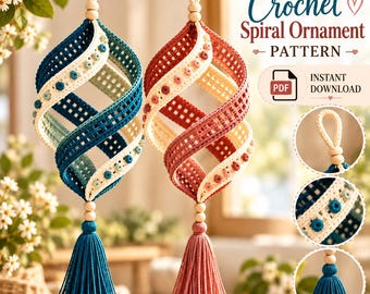 Crochet Spiral Ornament Pattern, Twisted Tassel Hanging Decor PDF, Boho Crochet Home Accent