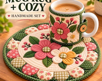 Quilted Mug Rug Pattern | Flower Mug Rug Sewing Pattern | Floral Mug Mat | Applique Coaster Pattern | PDF Sewing Pattern