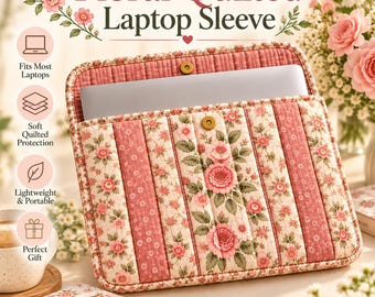 Quilted Laptop Sleeve Sewing Pattern, Floral Padded Laptop Case PDF, Patchwork Computer Cover DIY