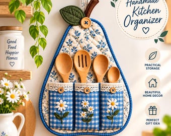 Kitchen Utensil Organizer Sewing Pattern | Hanging Spoon Holder PDF | Quilted Fabric Wall Organizer | Farmhouse Kitchen Storage