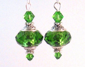 Green Swarovski Crystal Earrings, Moroccan Inspired Jewelry, Swarovski Jewelry, Green Jewelry, Spring, Christmas, Large Green Crystals