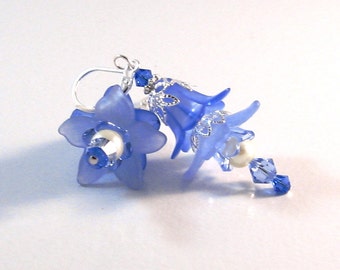 Carolina Blue & Silver "Fairy" Flower Earrings, Blue Jewelry, Blue Earrings, Fairy Jewelry, Flower Jewelry, Womens Fashion, Gifts for her