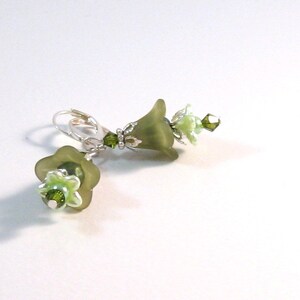 Olive & Pale Green Silver Fairy Flower Earrings, Green Jewelry, Flower Jewelry, Silver jewelry, Bridesmaids Jewelry, Womens Fashion image 4