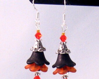 Black & Orange "Fairy" Flower Earrings, Black Jewelry, Orange Jewelry, Swarovski Crystal Jewelry, Halloween, Fall Jewelry, Fall Fashion