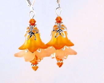 Orange, Peach & Silver Fairy Flower Earrings, Orange Jewelry, Orange Sherbet, Peach Jewelry, Jewelry for Women, Flower Jewelry, Gifts