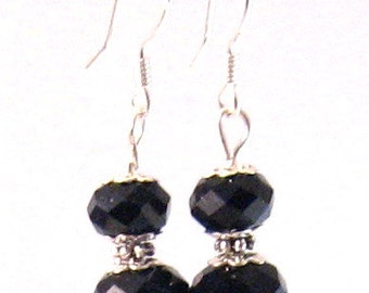 Black Czech Crystal & Silver Filigree Earrings, Black Jewelry, Birthday Gifts, Black Earrings, Bridesmaids Jewelry, Christmas Gifts