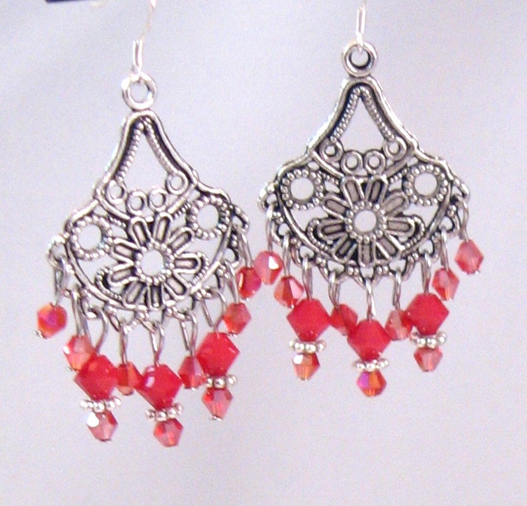 Coral Swarovski Crystal Chandelier Earrings Coral Jewelry - Etsy