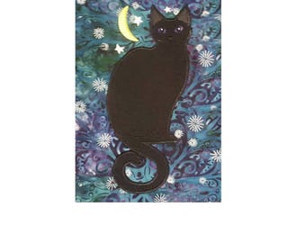 Black Cat and Moon Applique Embroidery Design