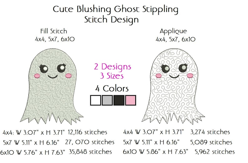 Cute Blushing Ghost TWO DESIGNS 3 Sizes Halloween Machine Etsy