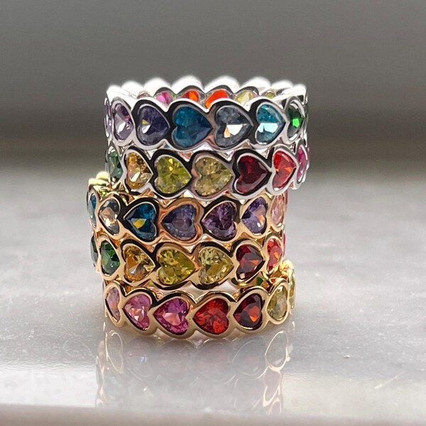 14k Gold Over Sterling Silver Rainbow Sapphire Heart Ring