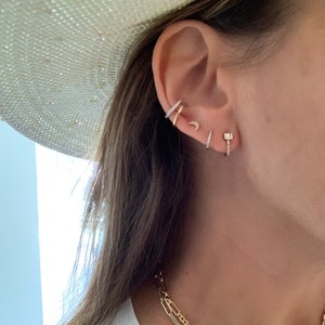 14k white gold and silver  Ear Cuff -silver  - cuff- no piercing -gift for her -ear climber - trendy -blogger - white gold• dainty ear cuff-