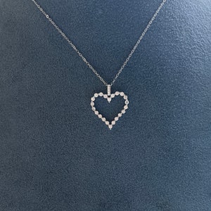 Large open Cz diamond heart necklace , open heart necklace 14k white gold over sterling silver. Cz 16-18 inch 5 Days Delivery image 5