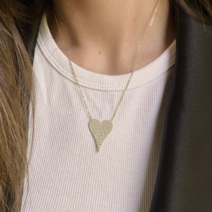 Pave Diamond Heart Necklace – 14k Gold/Sterling Silver, 1.2 Inch Pendant