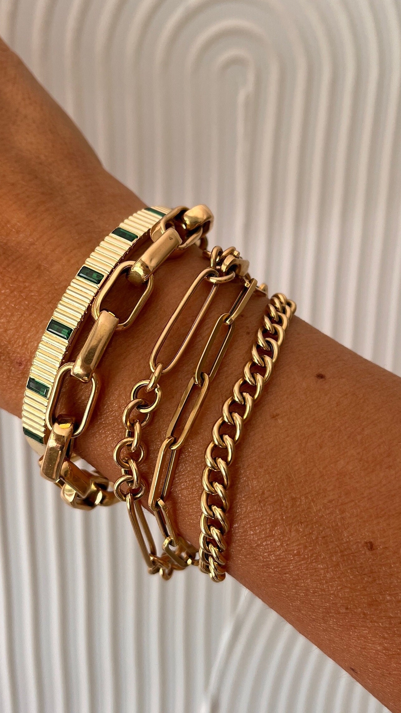 Green and Gold Cz Diamond Bracelets - Cuff Pave Bangle