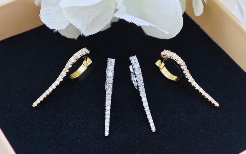 14k Diamond Spike Huggie Earrings: Edgy Dangle image 9