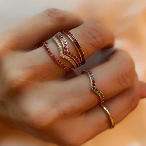 Dainty  stack band Ombré Rainbow Ring - Rainbow Eternity Band | Thin Rainbow Ring 14k with seni precious stones