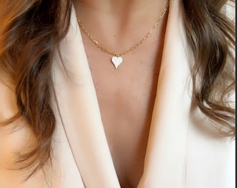 Pave diamond heart small size - 13mm - necklace ,cz elongated heart necklace 14k-white or gold vermeil- 16-18 in• Mother’s Day necklace -one