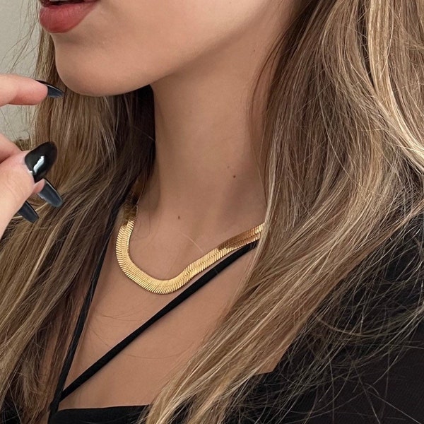 Bold Herringbone Chain Necklace- edgy chain - 14k vermeil-chain for her - thick chain - gold herringbone -blogger