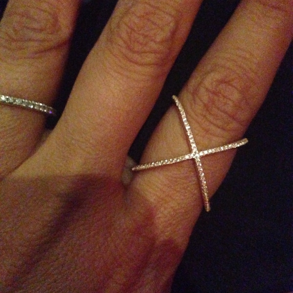 Sterling silver criss cross rings, criss cross ring, gold X cross ring, CZ criss cross ring