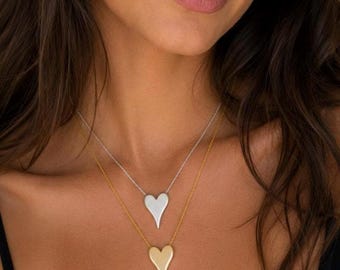 Collar Corazón de Oro: Oro de 14k sobre Plata de Ley, Corazón Alargado de 3/4 de pulgada