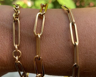 14k gold filled paper clip link bracelet - open link chain with lobster clasp (oval link) pictured-one chain