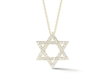 Pave diamond Jewish Star Magen David Necklace 14k