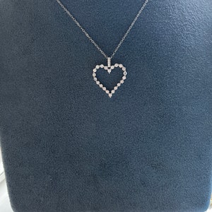 Large open Cz diamond heart necklace , open heart necklace 14k white gold over sterling silver. Cz 16-18 inch 5 Days Delivery image 1