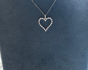 Large open Cz diamond heart necklace , open heart necklace 14k white gold  over sterling silver. Cz 16-18 inch • 5 Days Delivery •