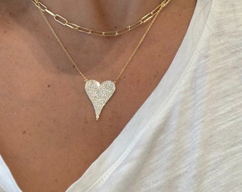 Details about / 14k White Real Gold Plain Heart Love CZ Ladies SMALL Pendant Charm Free Chain
