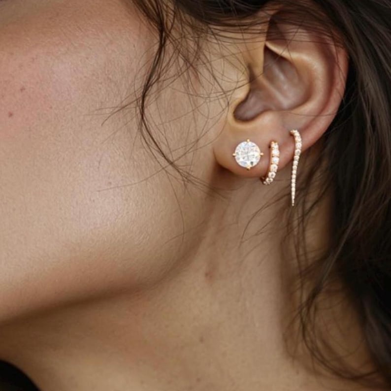 14k Diamond Spike Huggie Earrings: Edgy Dangle image 2