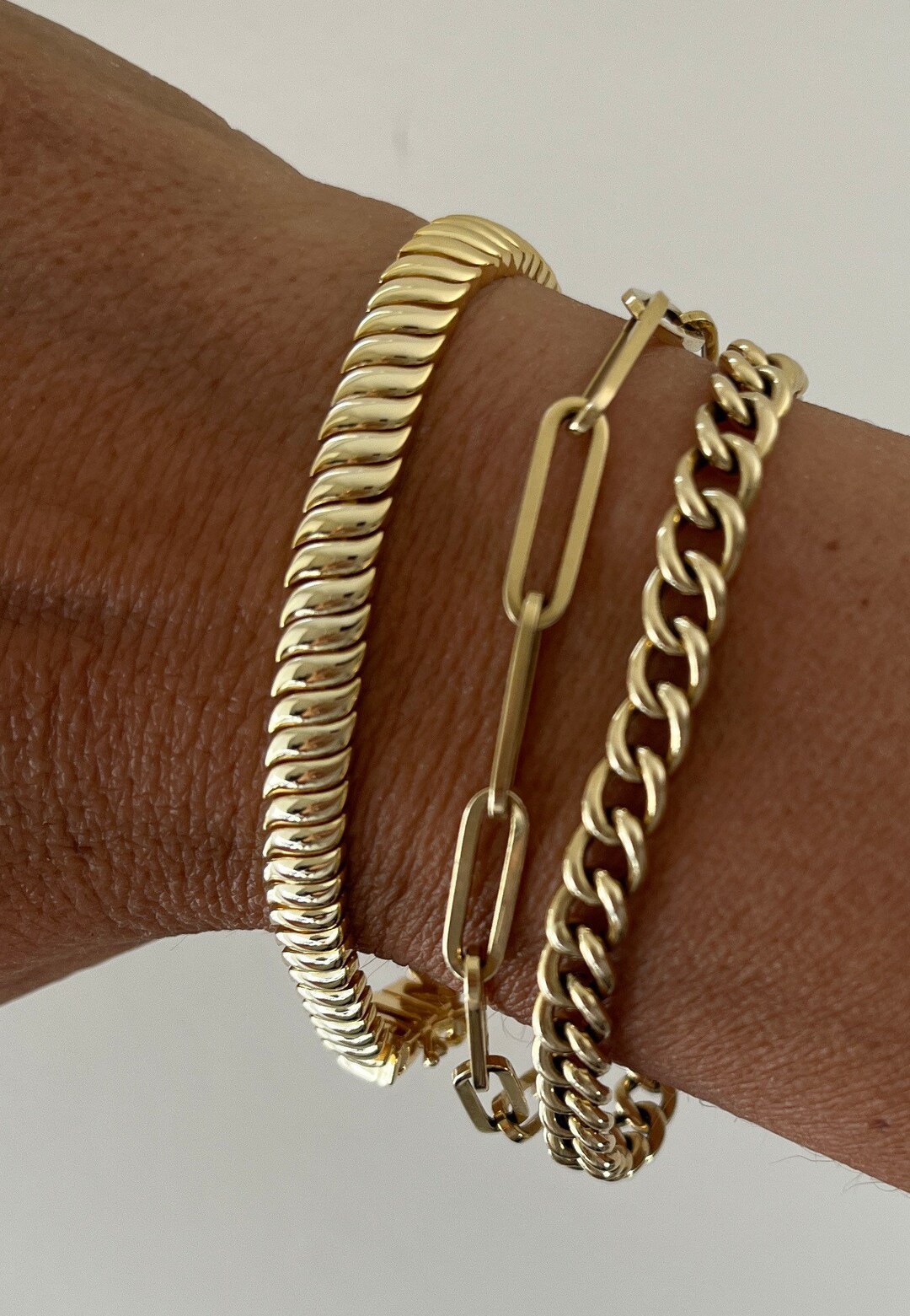 Snake Link / Coil Link Bracelet 14k Over Sterling 7 Inch Trendy Chain