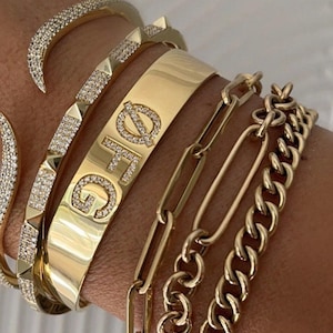 14k Nameplate cuff bangle- personalized - Birthdate -name bracelet  -Initials Bracelet 14k gold - birthday -diamond - personalized letters