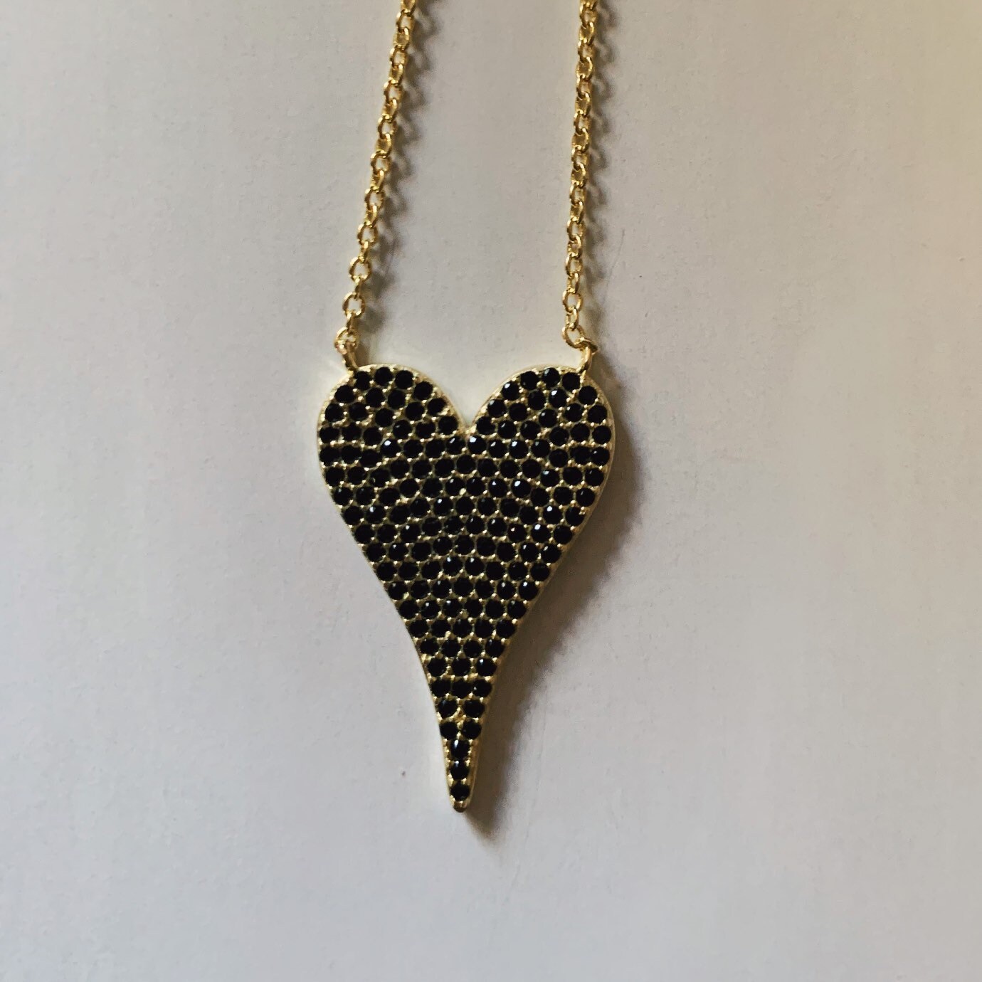Large Pave black diamond heart necklace Heart necklace Etsy