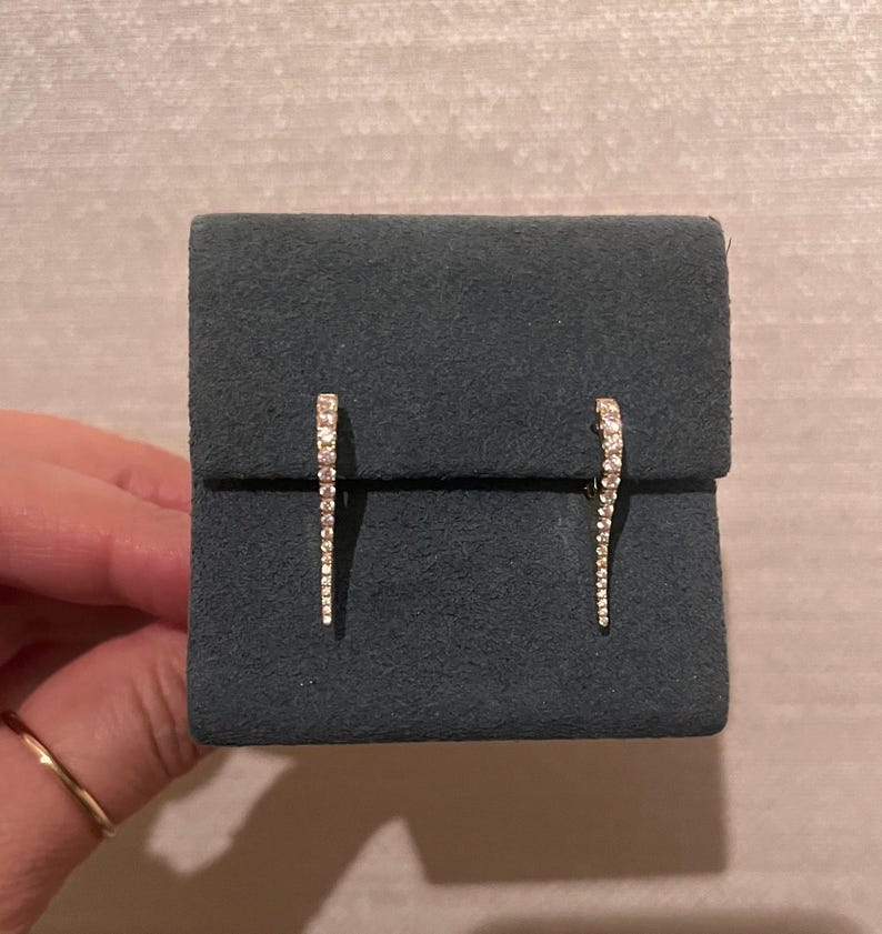 14k Diamond Spike Huggie Earrings: Edgy Dangle image 1