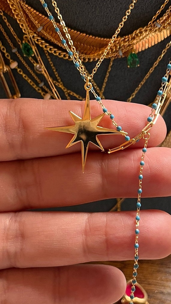 14k Gold Over Sterling Starburst Pendant Necklace: Adjustable Charm