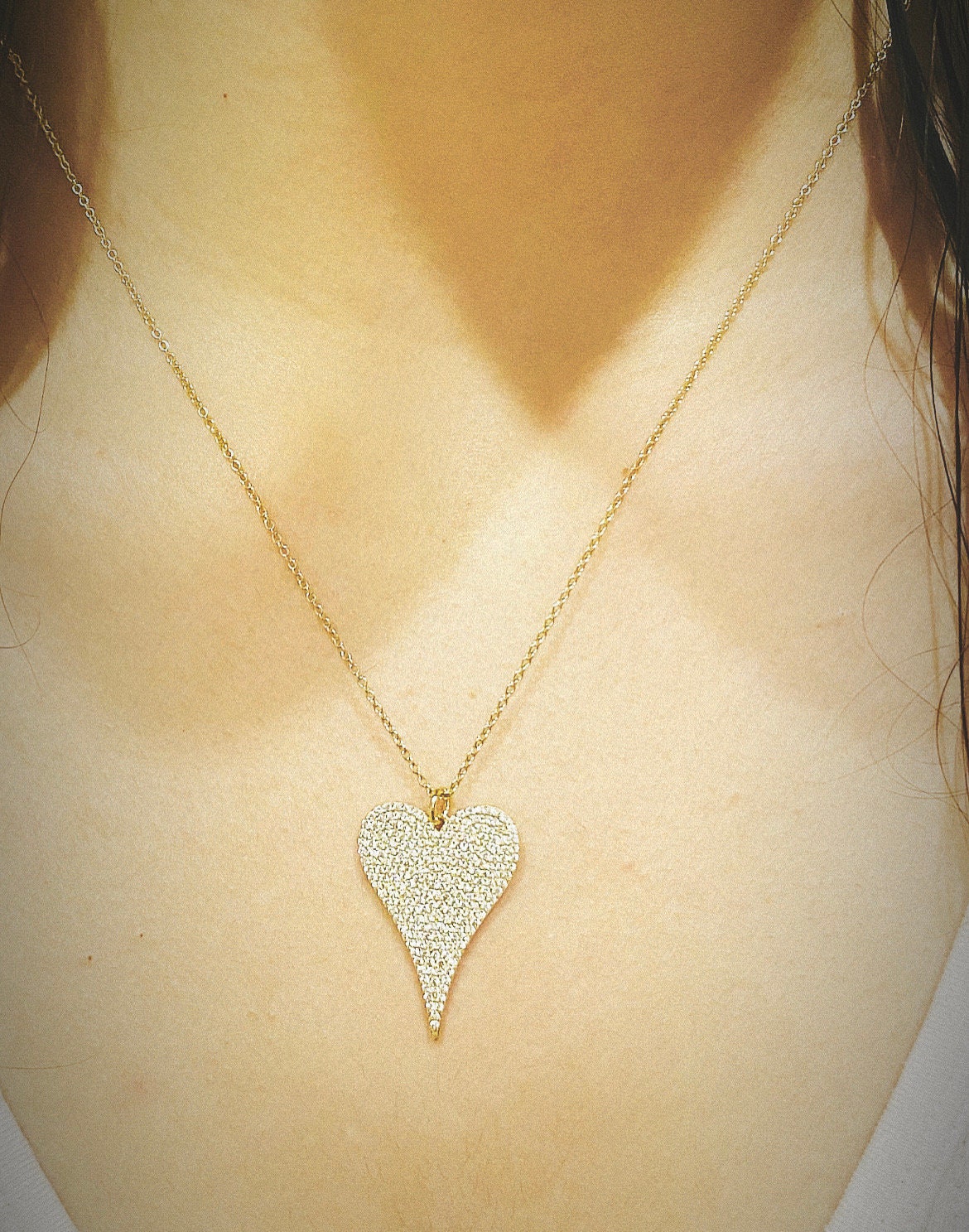 【HYERES LOR】24SS★ H Heart Pave 14K Necklace Diamond Pave Heart Pendant Necklace in 14k Yellow Gold