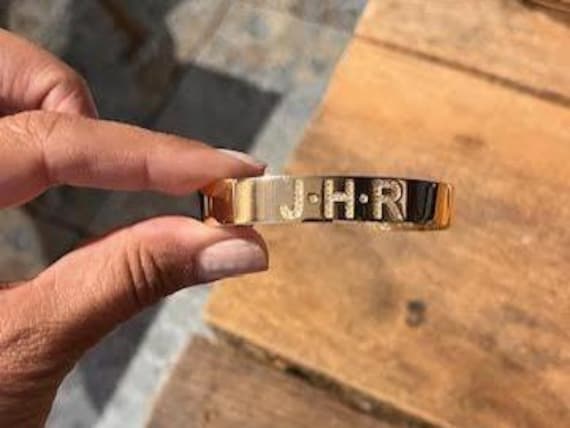 14k Nameplate cuff bangle- personalized - Birthdate -name bracelet  -Initials Bracelet 14k gold - birthday -diamond - personalized letters