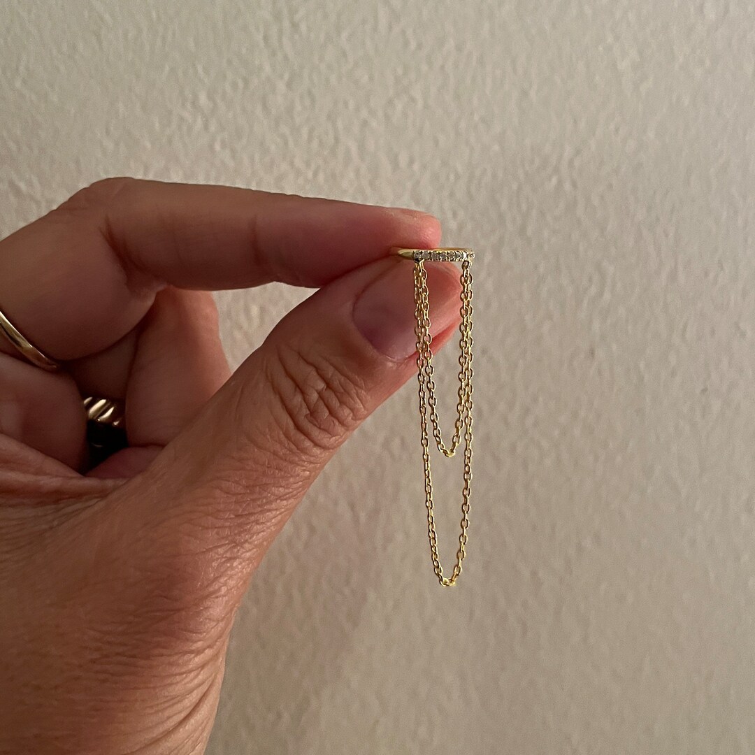 14k Gold Ear Cuff With Chain Cuff Dainty Ear Cuff Etsy