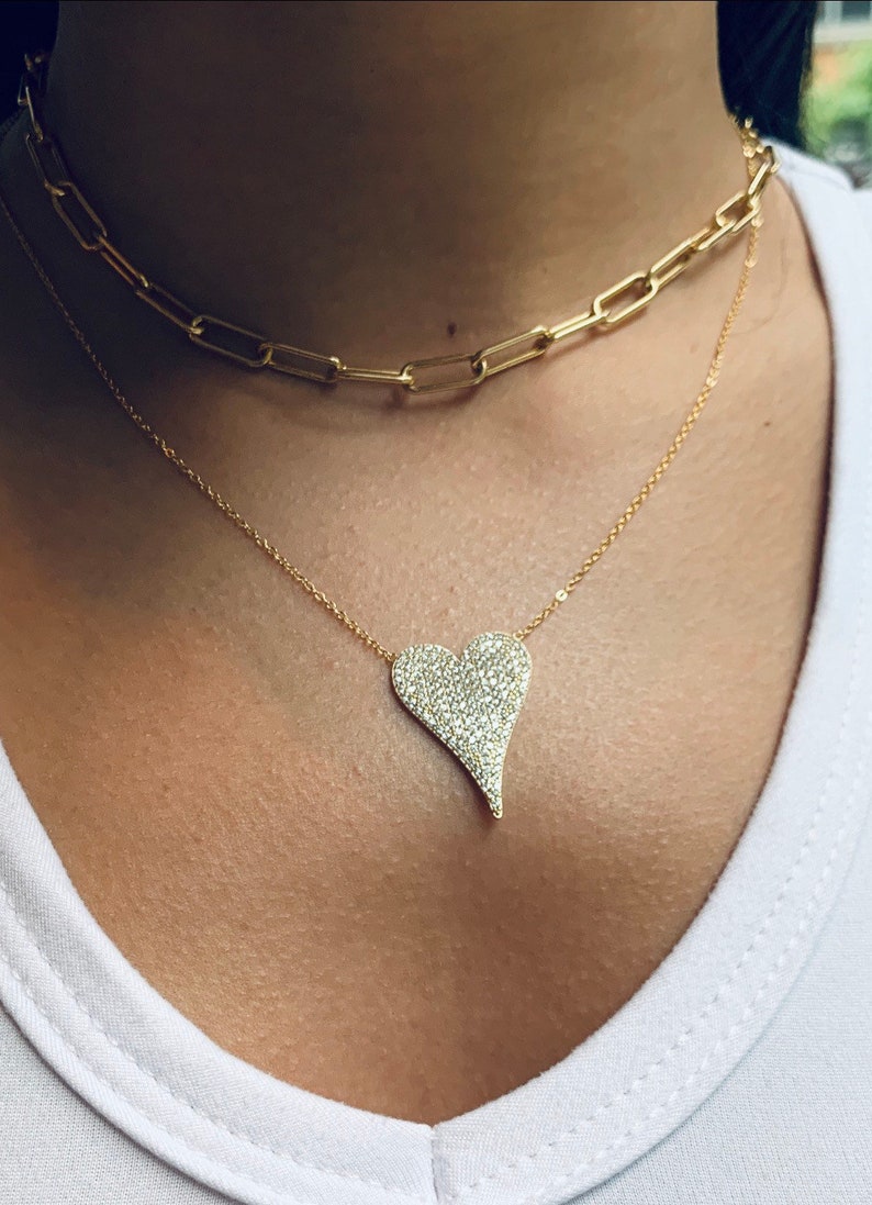 Pave cz heart necklace \u2022 birthday gift \u2022Mother\u2019s Day\u2022 elongated diamond heart\u2022 cz heart \u2022 love necklace \u2022 16-18 in
