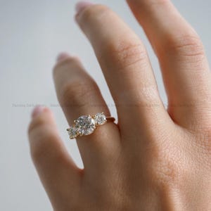 Lab Grown Diamond Round Cut Three Stone Engagement Ring, Trilogy Ring, Solid Gold Anniversary Gifts For Women, Push Present, Gifts For Her